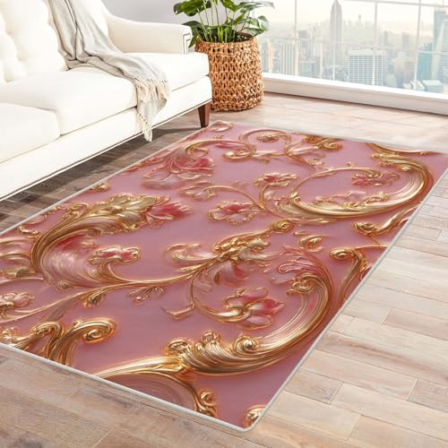CUDAOO Bedruckter Innen-/Außenteppich Roségoldene Skulptur Teppich Wohnzimmer Schlafzimmer(Rosa.)-90x150cm von CUDAOO