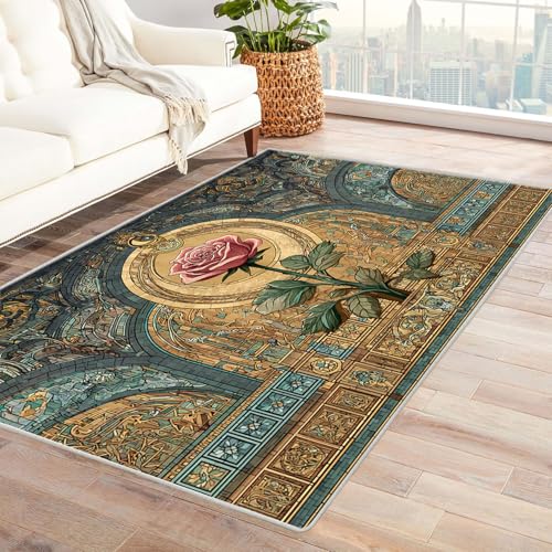 CUDAOO Bedruckter Innen-/Außenteppich Rosenwand Teppich Wohnzimmer Schlafzimmer(Deine Farben)-240x300cm von CUDAOO
