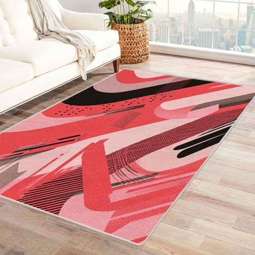 CUDAOO Bedruckter Innen-/Außenteppich Rot-Schwarze Spirale Tepich Moderne Wohnzimmer Vintage Schlafzimmer(Rot)-240x300cm von CUDAOO