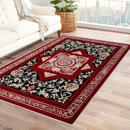 CUDAOO Bedruckter Innen-/Außenteppich Rot gestreifter Teppich Teppich Wohnzimmer Schlafzimmer(Rot?)-210x270cm von CUDAOO