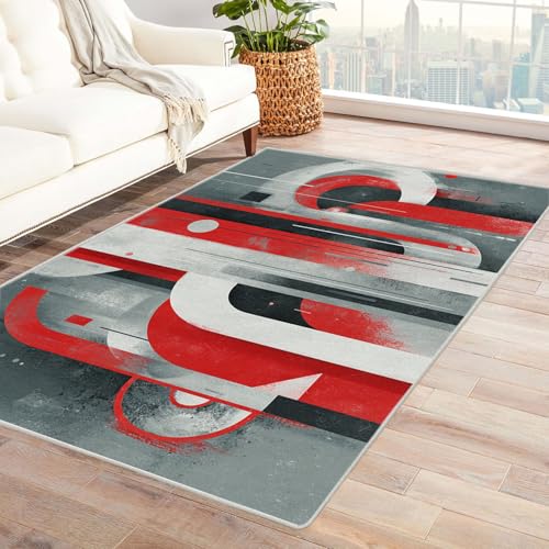 CUDAOO Bedruckter Innen-/Außenteppich Rot-graue Form Für Wohnzimmer, Sofa, Tisch, Flur, Fußmatte,Schlafzimmer(Rot)-240x300cm von CUDAOO