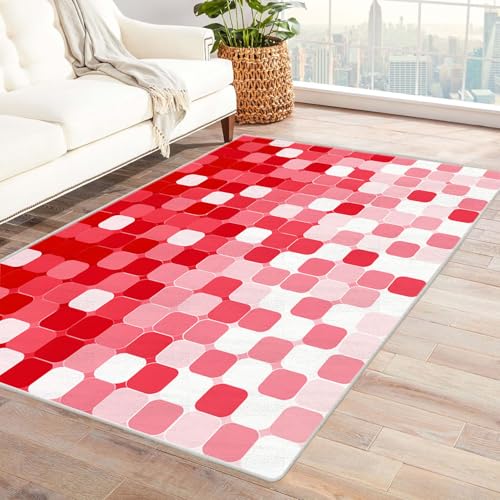 CUDAOO Bedruckter Innen-/Außenteppich Rot kariert Tepich Moderne Wohnzimmer Vintage Schlafzimmer(Rot?)-240x300cm von CUDAOO