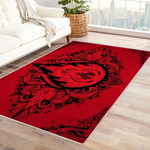 CUDAOO Bedruckter Innen-/Außenteppich Rote Flammen Teppich Wohnzimmer Schlafzimmer(Rot)-240x300cm von CUDAOO