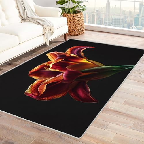 CUDAOO Bedruckter Innen-/Außenteppich Rote Lilie Teppich Wohnzimmer Schlafzimmer(Rot)-90x150cm von CUDAOO