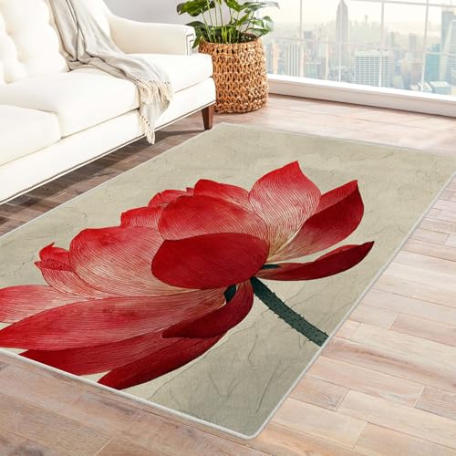 CUDAOO Bedruckter Innen-/Außenteppich Rote Loten Für Wohnzimmer, Sofa, Tisch, Flur, Fußmatte,Schlafzimmer(Rot)-180x240cm von CUDAOO