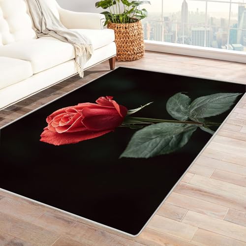 CUDAOO Bedruckter Innen-/Außenteppich Rote Rose Für Wohnzimmer, Sofa, Tisch, Flur, Fußmatte,Schlafzimmer(Rot)-210x270cm von CUDAOO
