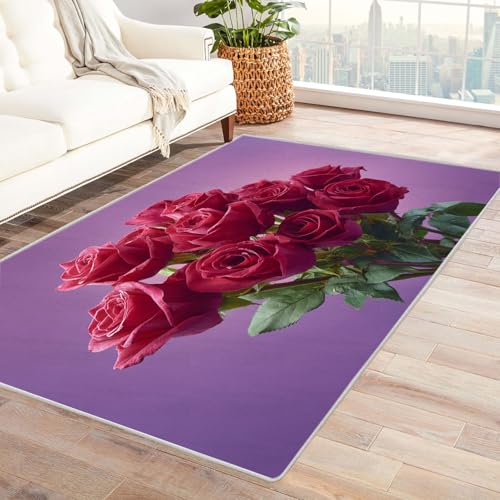 CUDAOO Bedruckter Innen-/Außenteppich Rote Rose Teppich Wohnzimmer Schlafzimmer(Rot)-210x300cm von CUDAOO