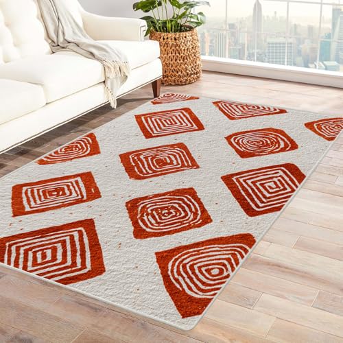 CUDAOO Bedruckter Innen-/Außenteppich Rote quadratische Spirale Tepich Moderne Wohnzimmer Vintage Schlafzimmer(Orange.)-60x90cm von CUDAOO