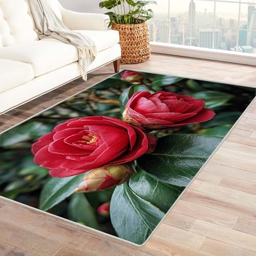 CUDAOO Bedruckter Innen-/Außenteppich Roter Bergtee Tepich Moderne Wohnzimmer Vintage Schlafzimmer(Rot)-150x210cm von CUDAOO