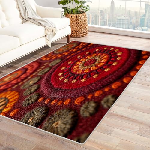 CUDAOO Bedruckter Innen-/Außenteppich Rotes Gewebe Tepich Moderne Wohnzimmer Vintage Schlafzimmer(Rot)-210x270cm von CUDAOO