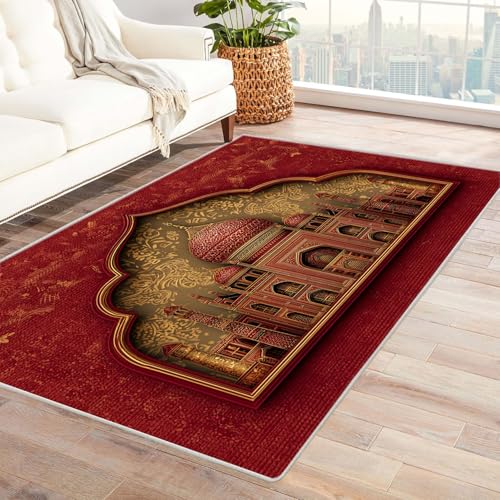 CUDAOO Bedruckter Innen-/Außenteppich Rotes Haus Teppich Wohnzimmer Schlafzimmer(Rot)-180x270cm von CUDAOO