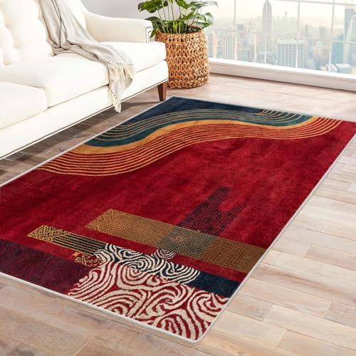 CUDAOO Bedruckter Innen-/Außenteppich Rotes Reimmuster Tepich Moderne Wohnzimmer Vintage Schlafzimmer(Rot)-210x270cm von CUDAOO