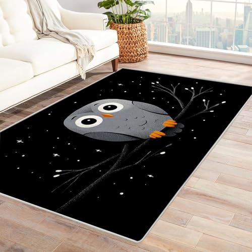 CUDAOO Bedruckter Innen-/Außenteppich Ruhige Nachteule Teppich Wohnzimmer Schlafzimmer(Grau)-150x180cm von CUDAOO