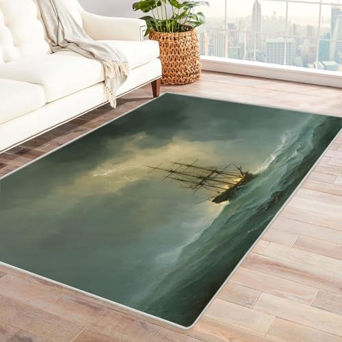 CUDAOO Bedruckter Innen-/Außenteppich Schiffbruch Für Wohnzimmer, Sofa, Tisch, Flur, Fußmatte,Schlafzimmer(Grau)-210x270cm von CUDAOO