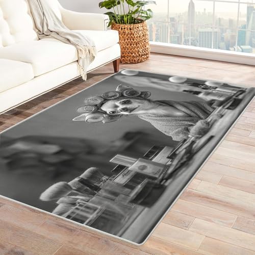 CUDAOO Bedruckter Innen-/Außenteppich Schminkhund Tepich Moderne Wohnzimmer Vintage Schlafzimmer(Grau)-150x180cm von CUDAOO