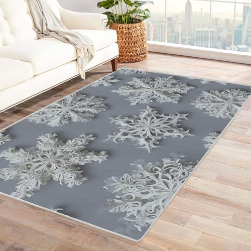 CUDAOO Bedruckter Innen-/Außenteppich Schneeflockenschnitzerei Tepich Moderne Wohnzimmer Vintage Schlafzimmer(Weib.)-150x180cm von CUDAOO
