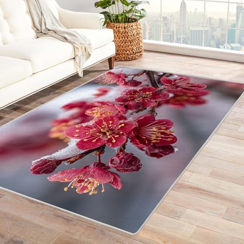 CUDAOO Bedruckter Innen-/Außenteppich Schneerote Pluine Teppich Wohnzimmer Schlafzimmer(Rot)-150x210cm von CUDAOO