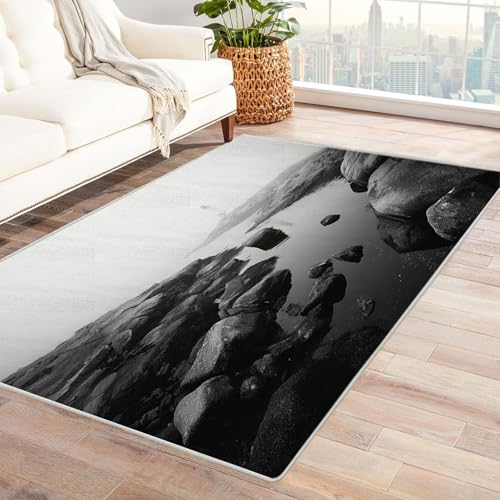 CUDAOO Bedruckter Innen-/Außenteppich Schwacher Leuchtturm Teppich Wohnzimmer Schlafzimmer(Schwarz und Weiß)-90x150cm von CUDAOO