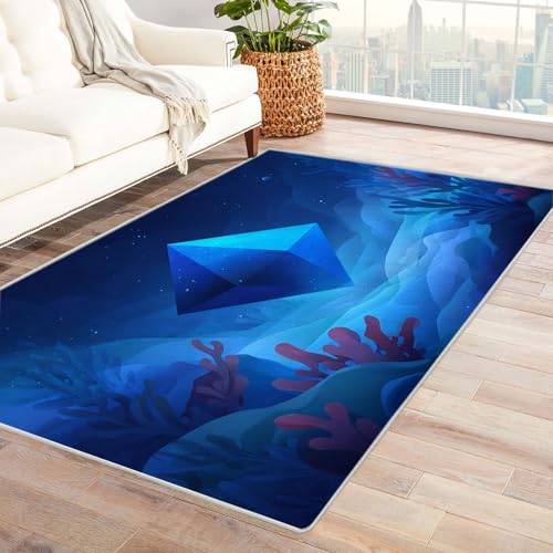 CUDAOO Bedruckter Innen-/Außenteppich Seediamantschatten Tepich Moderne Wohnzimmer Vintage Schlafzimmer(Blau)-240x300cm von CUDAOO