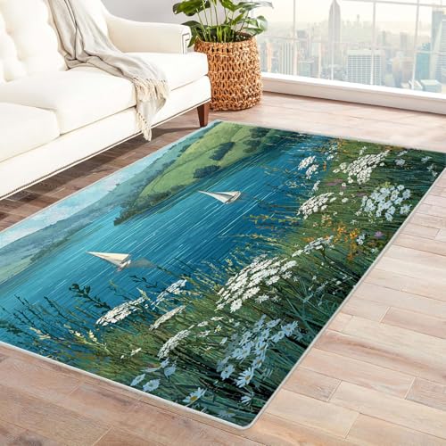 CUDAOO Bedruckter Innen-/Außenteppich Seesegel Wild Tepich Moderne Wohnzimmer Vintage Schlafzimmer(Grün)-180x270cm von CUDAOO