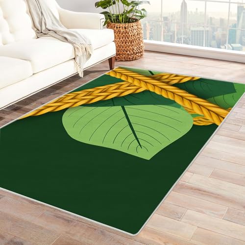 CUDAOO Bedruckter Innen-/Außenteppich Seil-Blatt-Verstrickung Tepich Moderne Wohnzimmer Vintage Schlafzimmer(Grün)-60x90cm von CUDAOO
