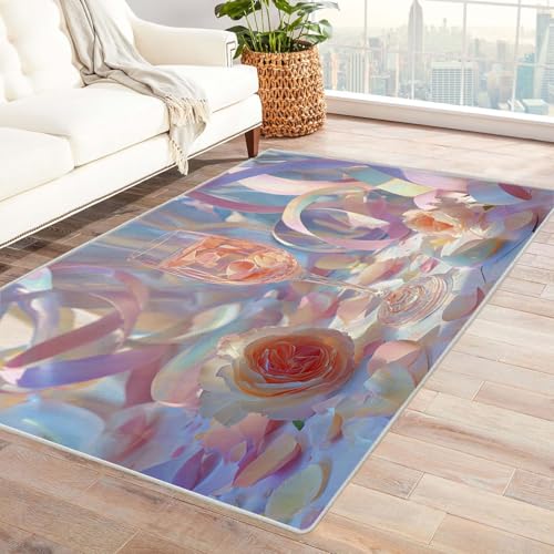 CUDAOO Bedruckter Innen-/Außenteppich Sektglas Für Wohnzimmer, Sofa, Tisch, Flur, Fußmatte,Schlafzimmer(Rosa)-150x180cm von CUDAOO