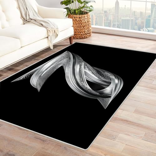 CUDAOO Bedruckter Innen-/Außenteppich Silberne Luftschlange Teppich Wohnzimmer Schlafzimmer(Silber)-150x240cm von CUDAOO