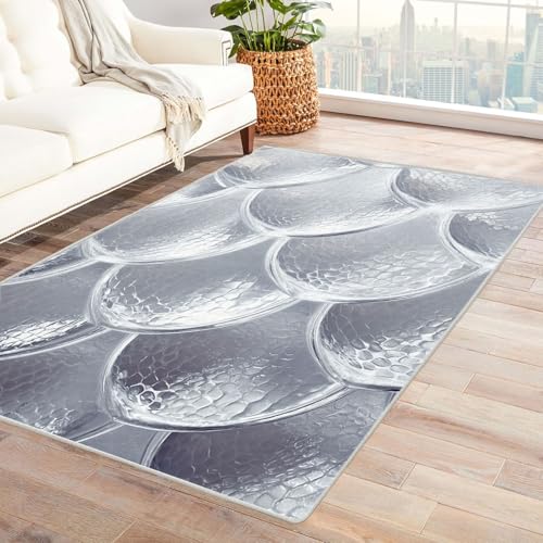CUDAOO Bedruckter Innen-/Außenteppich Silberne Schuppen Teppich Wohnzimmer Schlafzimmer(Grau)-120x150cm von CUDAOO