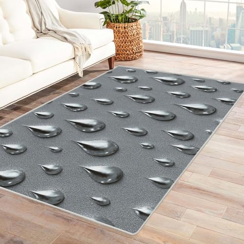 CUDAOO Bedruckter Innen-/Außenteppich Silberne Wassertropfen Teppich Wohnzimmer Schlafzimmer(Silberfarben.)-150x180cm von CUDAOO