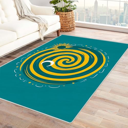 CUDAOO Bedruckter Innen-/Außenteppich Sonnen- und Mondwirbel Tepich Moderne Wohnzimmer Vintage Schlafzimmer(Blau.)-240x300cm von CUDAOO
