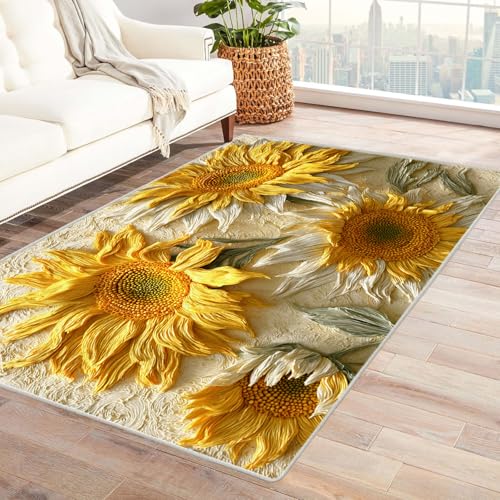 CUDAOO Bedruckter Innen-/Außenteppich Sonnenblumen Für Wohnzimmer, Sofa, Tisch, Flur, Fußmatte,Schlafzimmer(Gelb)-240x300cm von CUDAOO