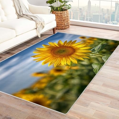CUDAOO Bedruckter Innen-/Außenteppich Sonnenblumen Tepich Moderne Wohnzimmer Vintage Schlafzimmer(Gelb)-120x180cm von CUDAOO