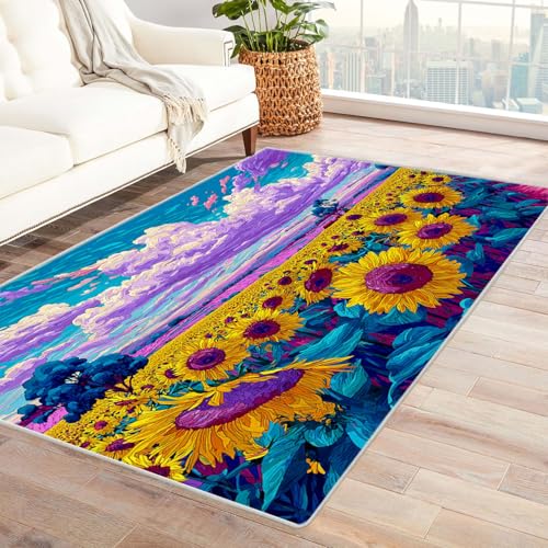 CUDAOO Bedruckter Innen-/Außenteppich Sonnenblumen Teppich Wohnzimmer Schlafzimmer(Gelb)-150x240cm von CUDAOO