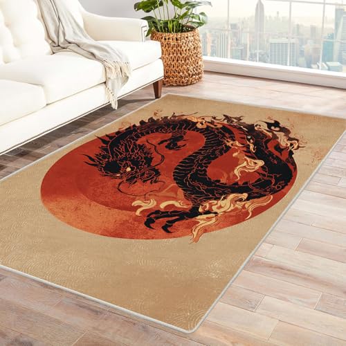 CUDAOO Bedruckter Innen-/Außenteppich Sonnendrache Tepich Moderne Wohnzimmer Vintage Schlafzimmer(Rot?)-240x300cm von CUDAOO