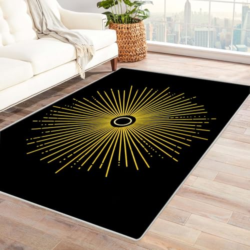 CUDAOO Bedruckter Innen-/Außenteppich Sonnenstrahlen Teppich Wohnzimmer Schlafzimmer(Gelb.)-240x300cm von CUDAOO