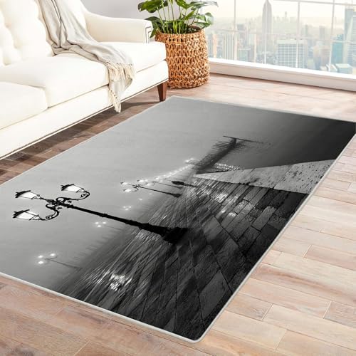 CUDAOO Bedruckter Innen-/Außenteppich Spaziergang durch Nebel Tepich Moderne Wohnzimmer Vintage Schlafzimmer(Schwarz und Weiß)-120x180cm von CUDAOO