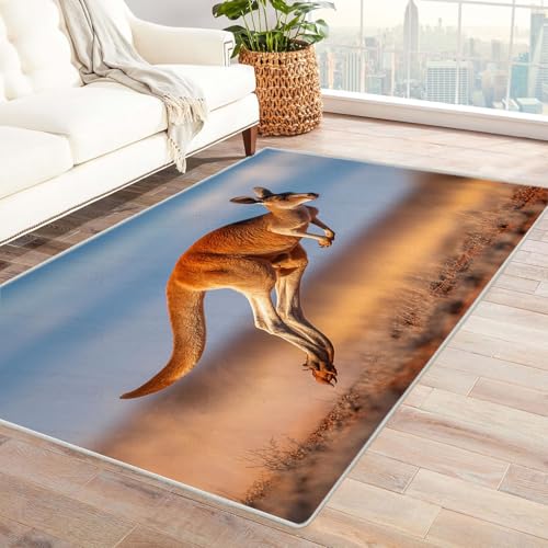 CUDAOO Bedruckter Innen-/Außenteppich Springendes Känguru Für Wohnzimmer, Sofa, Tisch, Flur, Fußmatte,Schlafzimmer(Braun)-240x300cm von CUDAOO