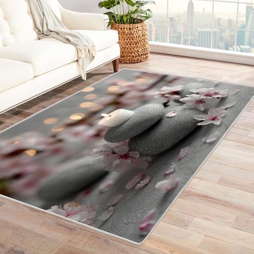 CUDAOO Bedruckter Innen-/Außenteppich Steinblume Teppich Wohnzimmer Schlafzimmer(Grau)-120x150cm von CUDAOO