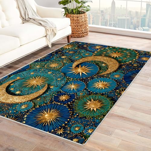 CUDAOO Bedruckter Innen-/Außenteppich Stern- und Mondornamente Tepich Moderne Wohnzimmer Vintage Schlafzimmer(Deine Farben)-120x150cm von CUDAOO