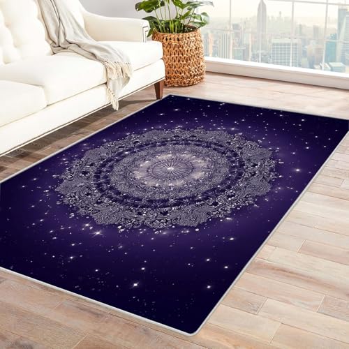 CUDAOO Bedruckter Innen-/Außenteppich Sternenhimmelmuster Teppich Wohnzimmer Schlafzimmer(Violett)-240x300cm von CUDAOO