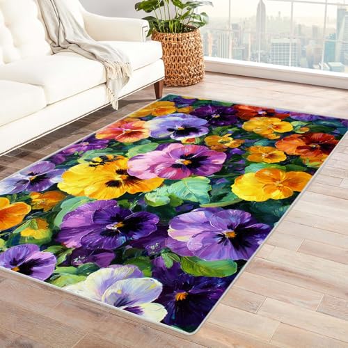 CUDAOO Bedruckter Innen-/Außenteppich Stiefmütterchen Teppich Wohnzimmer Schlafzimmer(Gelb)-90x150cm von CUDAOO