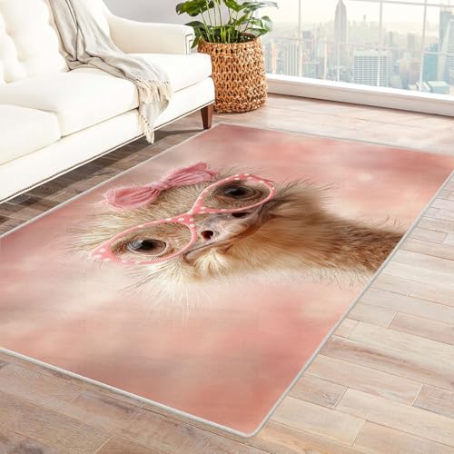 CUDAOO Bedruckter Innen-/Außenteppich Strauß-Dekoration Tepich Moderne Wohnzimmer Vintage Schlafzimmer(Rosa)-180x270cm von CUDAOO