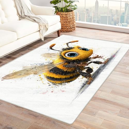 CUDAOO Bedruckter Innen-/Außenteppich Süße Biene Tepich Moderne Wohnzimmer Vintage Schlafzimmer(Gelb)-90x150cm von CUDAOO