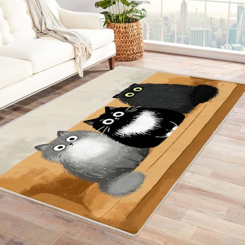 CUDAOO Bedruckter Innen-/Außenteppich Süße Katzengruppe Tepich Moderne Wohnzimmer Vintage Schlafzimmer(Grau)-150x180cm von CUDAOO
