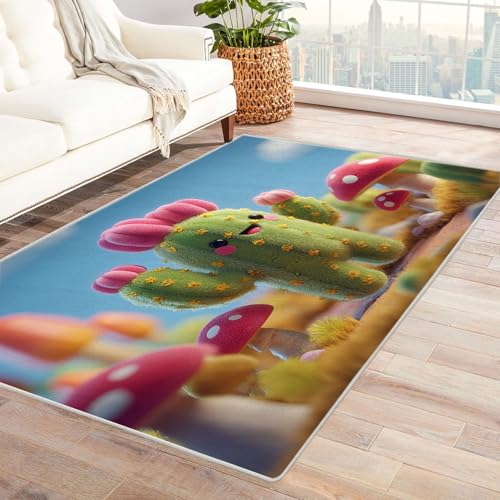 CUDAOO Bedruckter Innen-/Außenteppich Süße Pilze Tepich Moderne Wohnzimmer Vintage Schlafzimmer(Grün)-120x180cm von CUDAOO