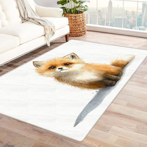 CUDAOO Bedruckter Innen-/Außenteppich Süßes Fuchsbild Für Wohnzimmer, Sofa, Tisch, Flur, Fußmatte,Schlafzimmer(Orange)-240x300cm von CUDAOO