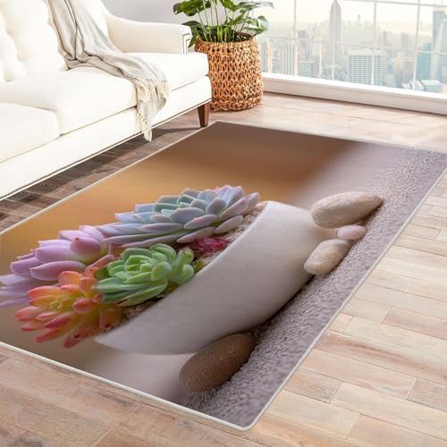 CUDAOO Bedruckter Innen-/Außenteppich Sukkulenten Topf Für Wohnzimmer, Sofa, Tisch, Flur, Fußmatte,Schlafzimmer(Grün)-180x270cm von CUDAOO