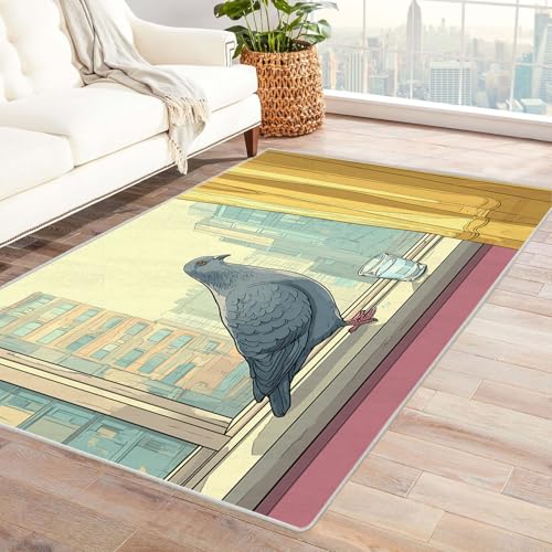 CUDAOO Bedruckter Innen-/Außenteppich Taubenfensterszene Für Wohnzimmer, Sofa, Tisch, Flur, Fußmatte,Schlafzimmer(Grau)-120x150cm von CUDAOO
