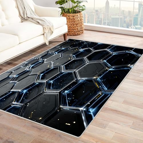 CUDAOO Bedruckter Innen-/Außenteppich Technologiegitter Tepich Moderne Wohnzimmer Vintage Schlafzimmer(Blau)-240x300cm von CUDAOO