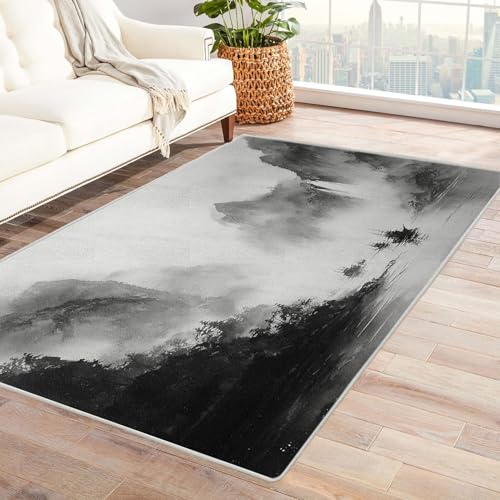 CUDAOO Bedruckter Innen-/Außenteppich Tinte Schlucht Tepich Moderne Wohnzimmer Vintage Schlafzimmer(Grau)-210x270cm von CUDAOO